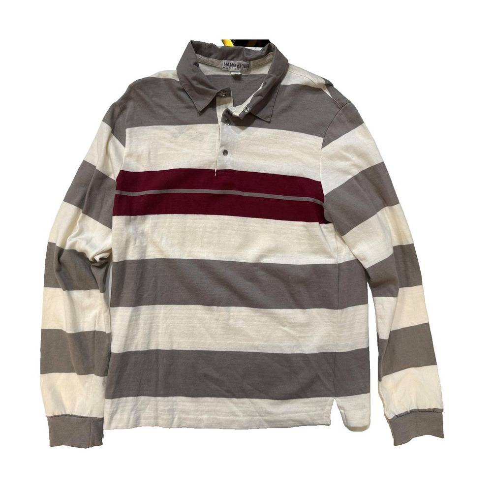 Vintage 90s Hang Ten USA Striped Rugby Shirt Mens M/LG‎ Surf Skate Coastal